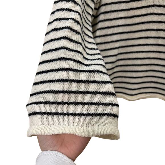 Shein Black White Striped Button Front Sweater Women’s M Soft Knit Pullover - Picture 5 of 6